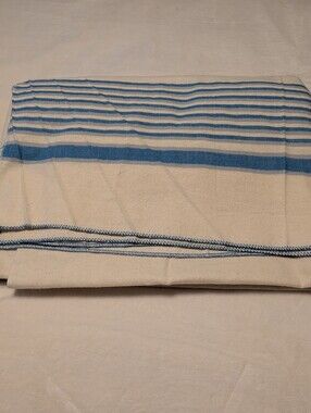Texmade Dominion textiles. Striped Blue and Cream Home Flannel Sheet. Blanket